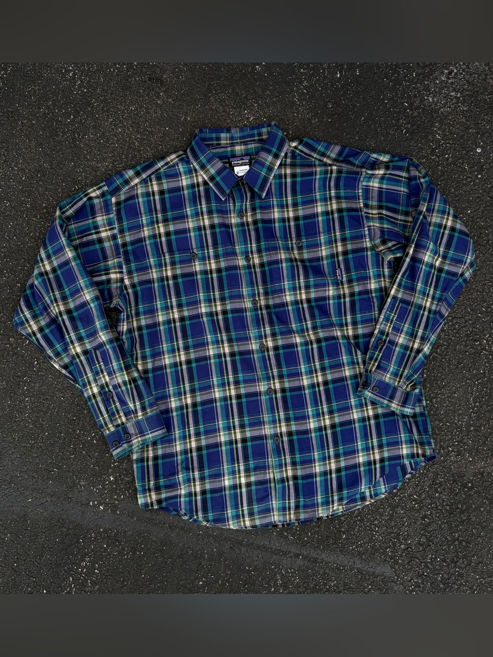 Patagonia Blue Organic Cotton Long Sleeve Flannel Shirt Size Large Outdoor USA